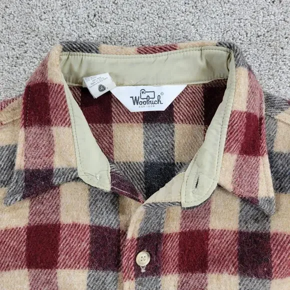 VTG Woolrich Flannel Shirt XL Red Green Plaid Wool Blend Shacket 70s Button Up